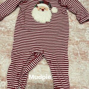 Mudpie Red Striped Santa Baby Onesie